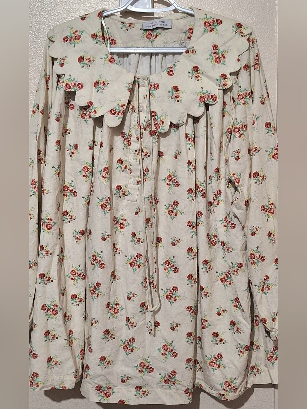 Zoco Eloise Floral Collared Mini Dress Size L Cottagecore Rose Print